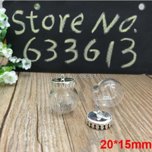 Free ship!!! 100sets/lot 20*15mm glass globe & 15mm silver crown base set glass globes charm glass vial pendant glass cover orbs