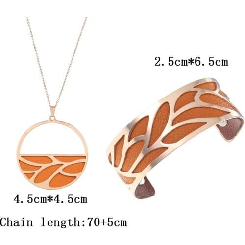 Cremo Rose Gold Love Heart Bracelet Necklace Womens Jewelry Set Interchangeable Leahter Stainless Steel Bracelets Set