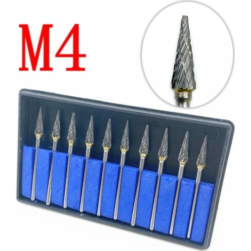10pcs/set Tungsten Steel Dental Carbide Burs Drill 2.35mm Shank Dental Lab Nail Drill Polish Polisher Type M4
