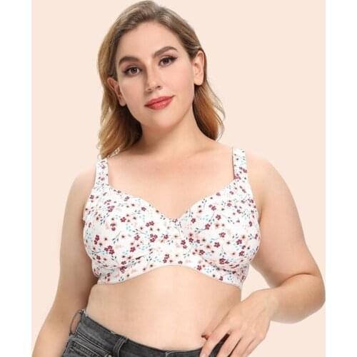 Big Size Women Printed Bra Cotton Ultra Thin Breathable Wide Shoulder Strap Underwire Push Up Brassiere Lingerie Underwear Sexy