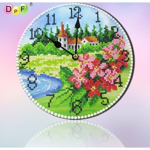 DPF DIY diamond clock beautiful garden 5D round diamond painting gift diamond embroidery mosaic wall clock home decor crafts
