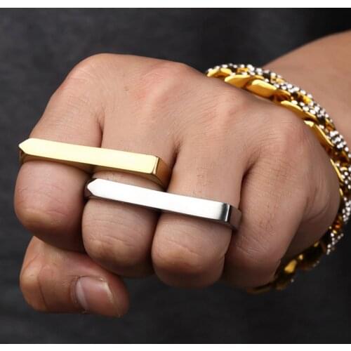 Stainless Steel Double Ring Double Finger Doctor Strange Ring Men’s Jewelry Simple Titanium Steel Ring 2020