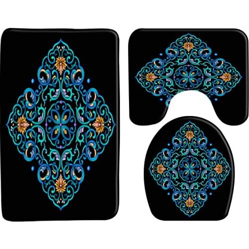 Ethnic Pattern Printing Bath Mat Black Background Bathroom Mat Rug Toilet Carpets Shower Anti-Slip Bathtub Mat Bathroom Products