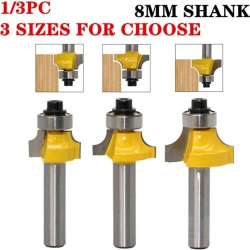 1-3pcs 8mm Shank Corner Round Over Wood Router Bits Woodworking Tool Two flute endmill with bearings milling cutter