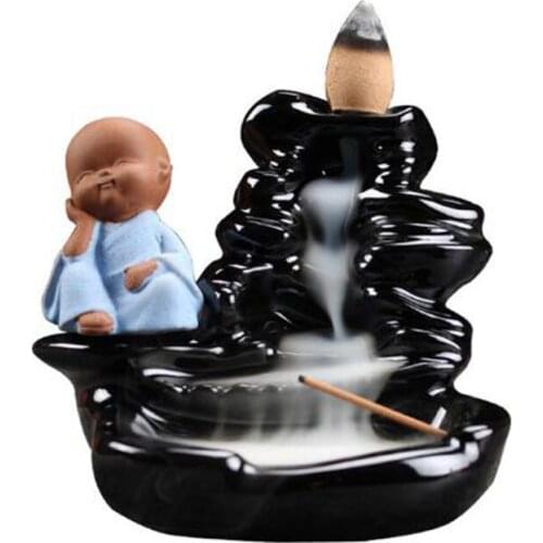 Backflow Incense Burner Mountain Flowing Aroamtherapy Burner Tower Incense Holder Monk Lotus Ceramic Crafts Home Decor
