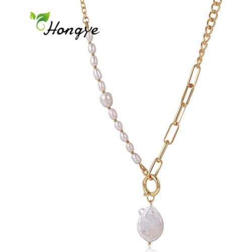 Hongye Retro Irregularity Natural Pearls Geometric Necklace Pendant For Women Party Fashion Delicate Jewelry Gift 2021