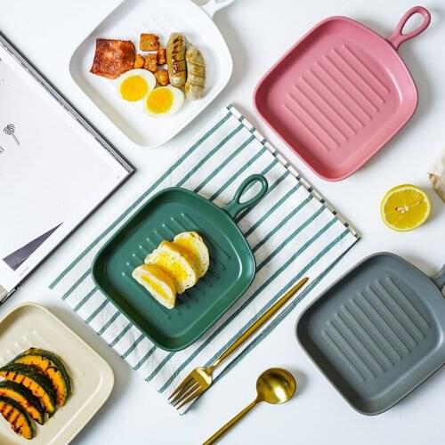 Nordic Ceramic Baking Tray Ins Oven Baking Tray Breakfast Inventory Heart Plate Plate with Handle Single Ear Baking Square Plate