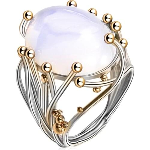 Milangirl Irregular Bohemia Style Rinse Female Natural Moonstone Ring White Opal Vine Rings for Women Wedding Jewelry