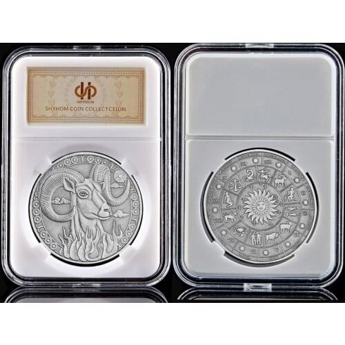 Aries Collectible Coin of Astrology 12 Constellation Token Ancient Silver Coin Value W/ Capsule Display