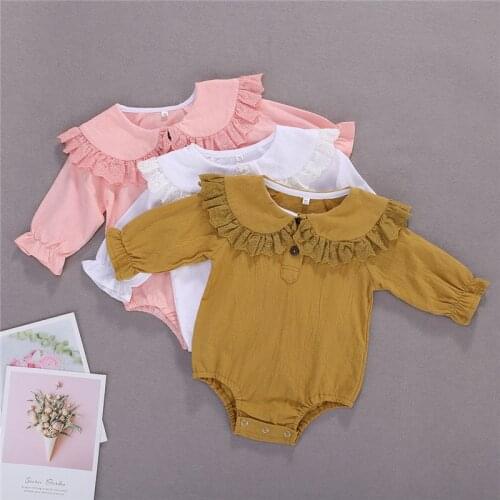 Autumn Infant Baby Girls Cotton Romper Summer Baby Girls Sweet Solid Lace Jumpsuit Newborn Clothing 0-24M