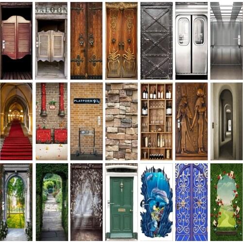 Retro Creative Door Decoration Wallpaper For Door Bedroom Kitchen Vinyl Waterproof Renovation Door Poster Self Adhesive Stickers
