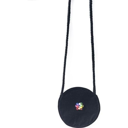 Bead Detailed Velvet Cross Pendant Round Mini Women Bag