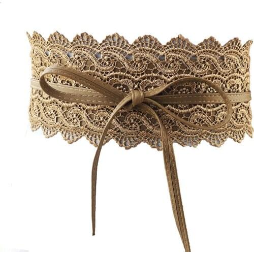 Lace Fabric Waist Belt Wide Vintage Knot Trendy Stylish Blue Dress Cinch Woman Corset Fashion Waistband