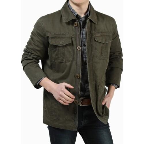 Spring Autumn Jacket Men Mid-Long Cotton Multi-pockets Military Jackets Coats Turn Down Collar Casual Fashion Jaqueta Masculina