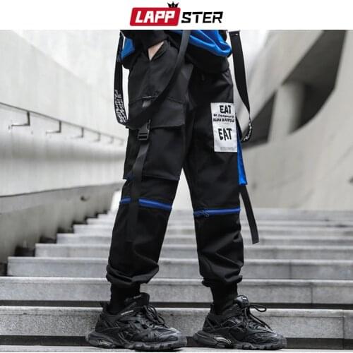 LAPPSTER Men Eat Print Removable Cargo Pants 2020 Mens Streetwear Military Joggers Function Sweatpants Male Baggy Harem Pants