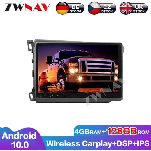 Screen Car DVD Player 4G+128G Carplay Radio Android 10 Audio Navigations GPS For Honda Civic 2012 Head Unit Stereo Multimedia
