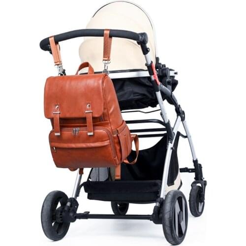 Multifunctional Baby Diaper Nappy Mummy Leather Backpack Large Capacity Maternity Travel Bag with Changing Bag Stroller
