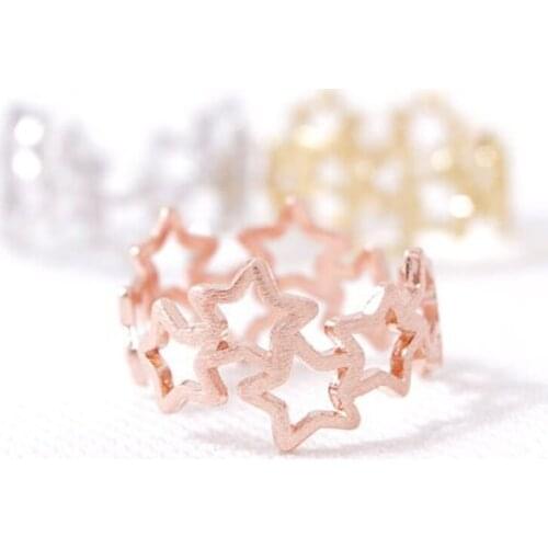 10PCS/lot Fashion Color rings Connected pentagram rings for women Hollow out five-pointed star design ring