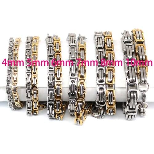 4mm 5mm 6mm 7mm 8mm 10mm Men Chain Silver and Gold Tone 316 Stainless Steel 22cm Byzantine Box Link Necklace Bracelet
