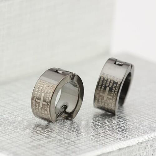 316L Stainless Steel hip hop earrings fashion Punk black cross Holy Bible mens jewelry wholesale