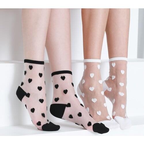 Women Socks 2020 New Fashion Long Transparent Cute Heart Thin Socks Female Summer Casual Sweet Funny Socks Women Korean Style