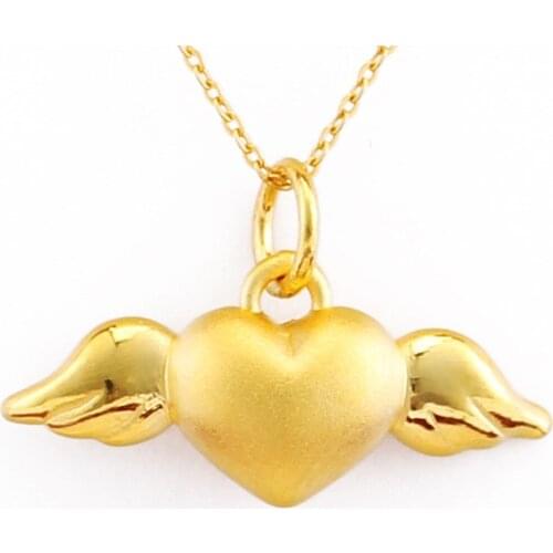 New Pure 24K Yellow Gold Women 3D Luck Wing Heart Angel Pendant / 20x12mm / 0.8-1.1g / Pendant only