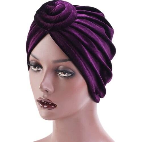 New Winter Women Ruffle Big Flower Velvet Turban Hat Head Wrap Cancer Chemo Beanies Hijab Bonnet Cap Headwear Hair Accessories
