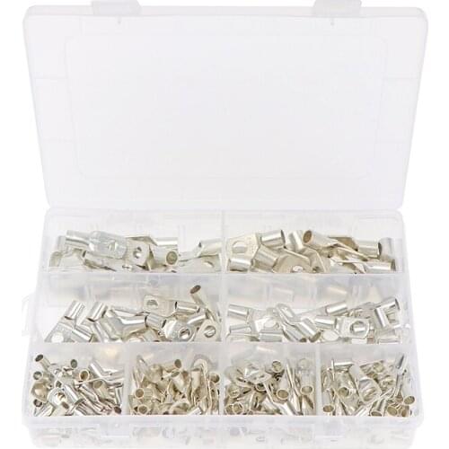 240pcs Tinned Copper Tube Wire Ring Crimp Terminals Lug Battery Welding Bare Terminal Electrical Wire Connectors Terminator Kit