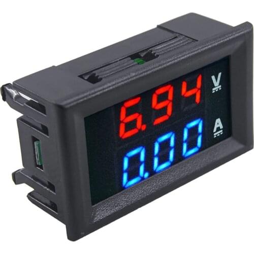 DC 100V 10A DC Digital LED Voltmeter Ammeter Blue + Red Dual Color Display Voltmeter Gauge Amp Dual Voltage Current Multimeter