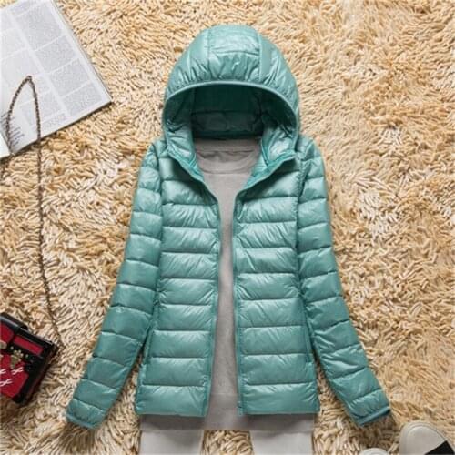 Women Ultra Light Down Jacket New Autumn Winter Hooded White Duck Down Lightweight Parkas Female Warm Thin Slim Short Coat AB432
