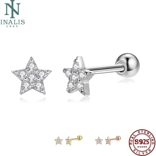925 Sterling Silver Stud Earrings Women Full Clear Cubic Zirconia Star Small Earring Anniversary Hot Sale Fine Jewelry