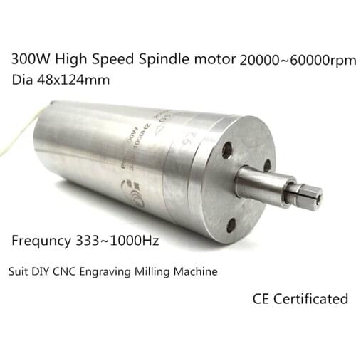 Water-cooled Spindle Motor 20000~60000rpm 300W 75V 3.7A 333~1000Hz 48*124mm Collet 3.175mm GDS300 for CNC Engraving Machine