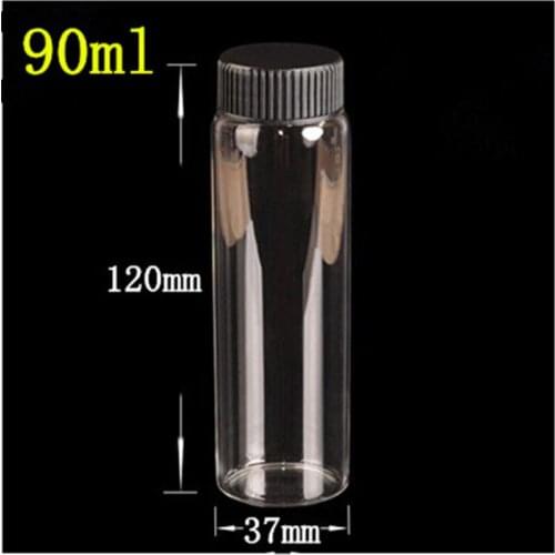 37*120*24mm 90ml Glass Bottles With Plastic Screw Cap Transparent Empty Glass Gift Bottles Jars Black Lid 12pcs Free Shipping