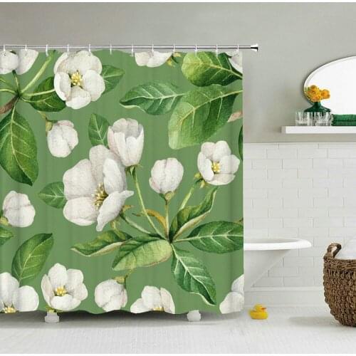 Flower Pattern Shower Curtains Water Color Floral Plant Spring Waterproof Polyester Cloth Bathroom Decor Curtain With Hooks
