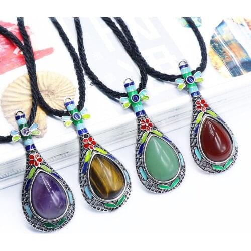 Gem brooch pendant Crystal agate shell pipa inlaid gemstone alloy pendant pin necklace 1Pcs