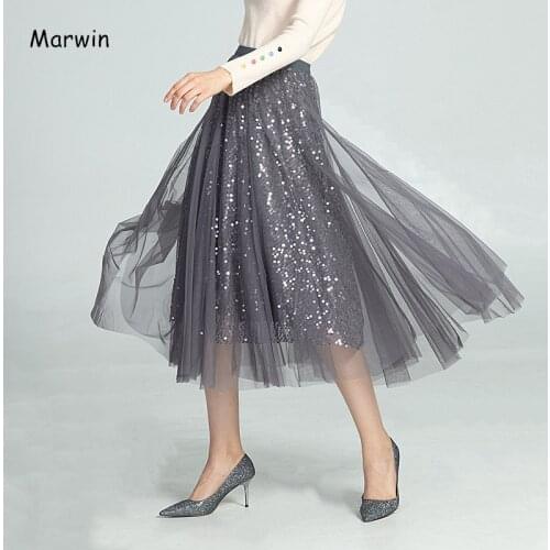 Marwin New-Coming Autumn Winter High Street Europen Style Women Skirts High Elastic Quality Sequin Christmas Women Skirts