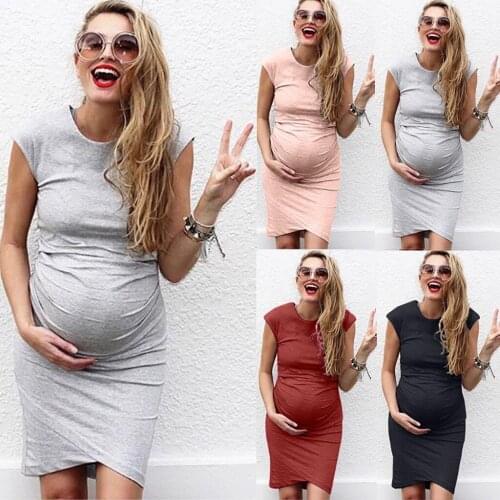 Women Fashion Solid Color Sleeveless Maternity Pregnat Comfortable Midi Dresse Polyester Women in Maternity Dresses Hot Sale