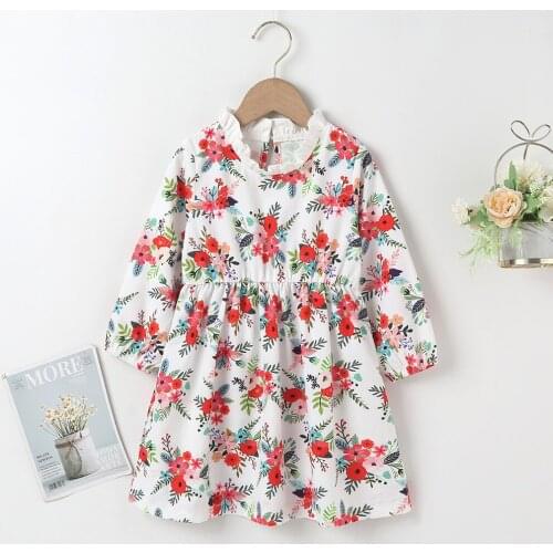Winter 2021 Girls Dress Girls Long Sleeve O Neck Ruffles Print Floral Casual Cute Streetwear Dresses Vestidos 18M-6T