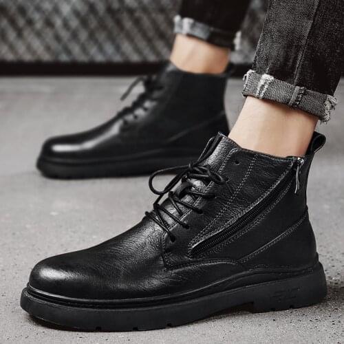 Winter Men Boots Warm Plush Men Snow Boots Outdoor Comfortable Men Shoes Lace-Up Mens Ankle Boots Motorcycle Boots