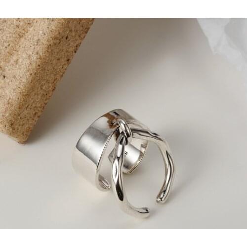 1pc INS 100% real. Authentic 925 Sterling silver Retro Texture Open Hollow Geometric Band Ring Fine jEWELRY TLJ1141