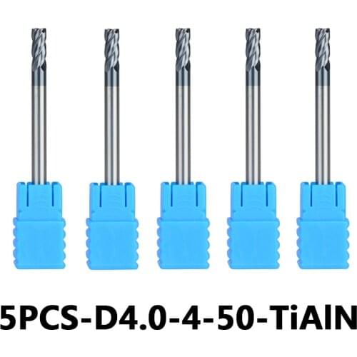 4-Flute Flattened Head Milling Cutters 5pcs/lot D4-4-50 Tungsten Steel End Mills Carbide End mills HRC45 With Straight Shank