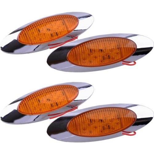 4Pcs/Set Universal Car 2 Wires 12V Amber LED Clearance Thin Side Marker Lights 16 LED Chrome Oval Fit For Freightliner Truck
