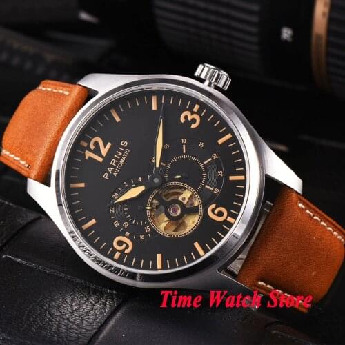 44mm Parnis black dial sapphire glass orange marks luminous MIYOTA Automatic movement mens watch men 817