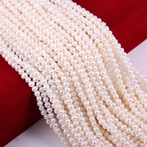 White Pearl Natural Freshwater Pearl Nearly Round Shape Beads for Women Necklace Bracelet Jewelry Making DIY Accessories 5-6mm