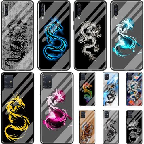 Phone Case For Samsung Galaxy A51 A71 A50 A21s A31 A70 A10 A41 A30 A40 A11 A91 Tempered Glass Cover Black Dragon Cool
