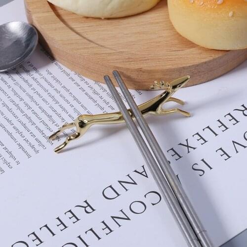 Zinc Alloy Cute Running Deer Chopsticks Stand Rack Spoon Fork Knife Rest Storage Holder Decoration