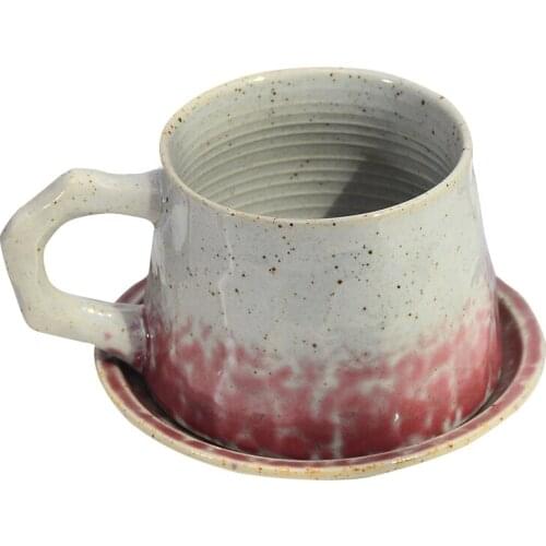 European creative ceramic coffee mug Vintage coarse pottery coffee cup and saucer set simple combination handmade retro