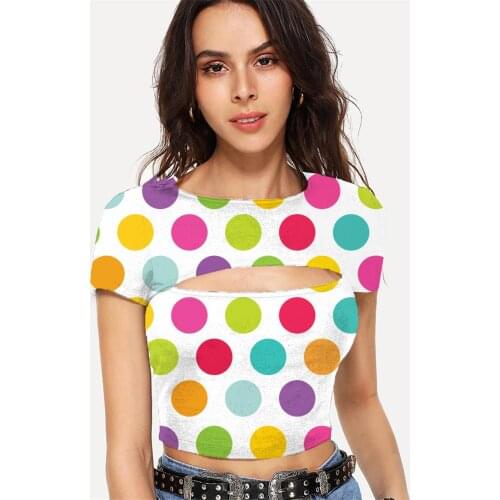 Somepet Colorful T shirt Women Dots Tshirt Printed Lovely Tshirts Casual Harajuku Shirt Print Womens Clothing Punk Rock New