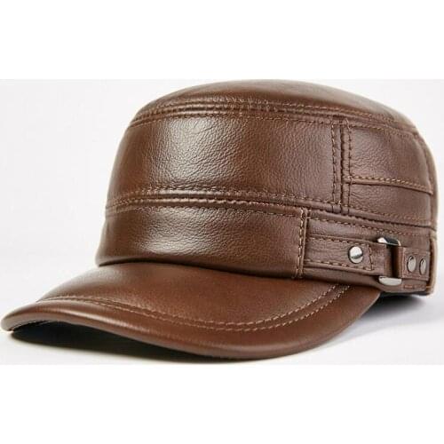 Leather Hat for Men Genuine Leather Baseball Caps Flat Cap Black Brown Millitary Hat Men