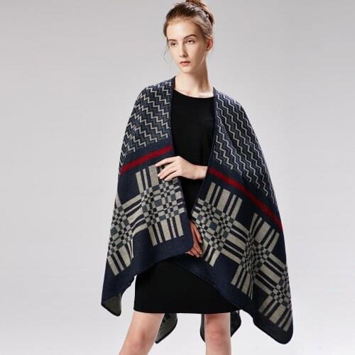 Cross Wavy Geometric Women Ponchos Shape Classic Imitation Ladies Scarf Cashmere Shawl Increase Thickening Cloak
